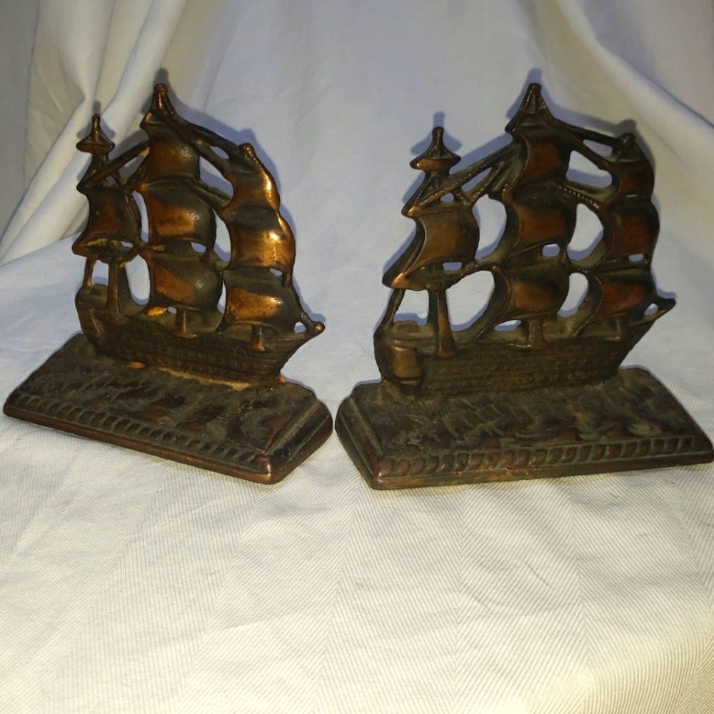 Vintage 1960s Cast Iron "Ironside" ship book ends